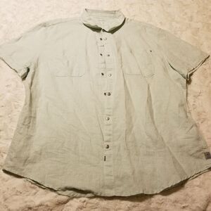 Calvin Klein Men Linen Blend Shirt Size XXL Green Mini Striped Button Up Summer